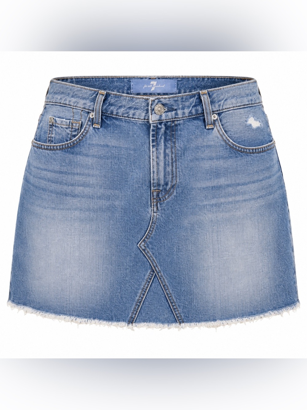 7 For All Mankind Denim Mini Skirt Size 30 Distressed Raw Hem Y2K